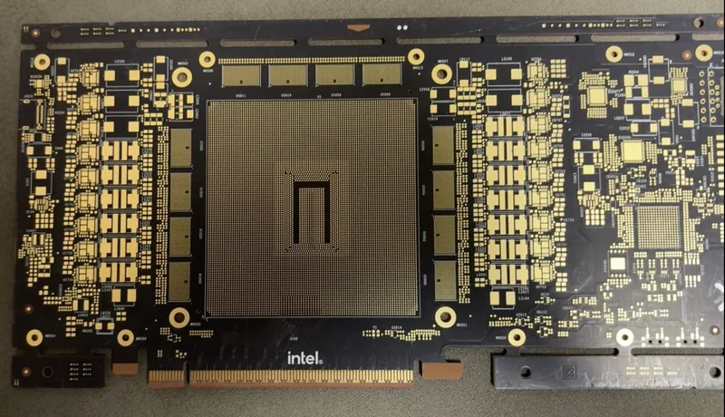 An Intel circuit board with various components and connection points visible.