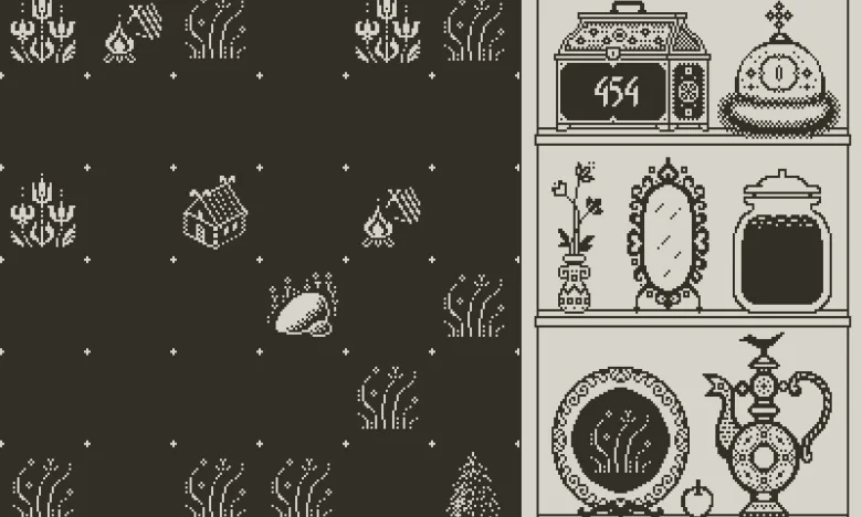 A still from Meshchera showing the game board with some illustrations of vegetation