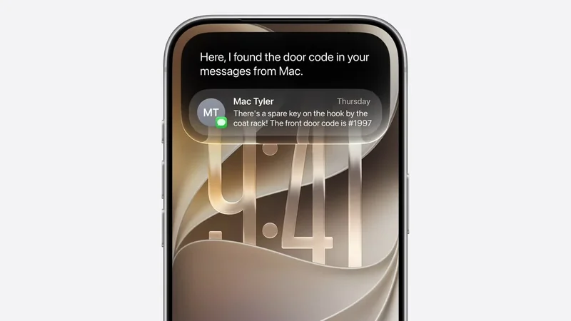 iPhone lock screen displaying a large 9:41 clock and a text notification about a door code from Mac Tyler, over an abstract beige and gold wavy background