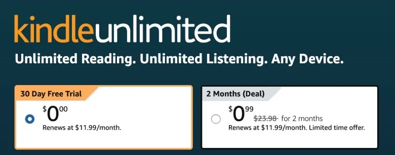 Amazon Kindle unlimited deal
