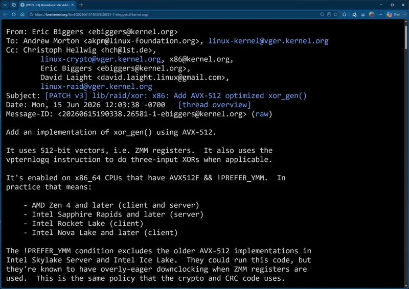 Linux patch adding support for 512-bit execution on Intel Nova Lake CPUs