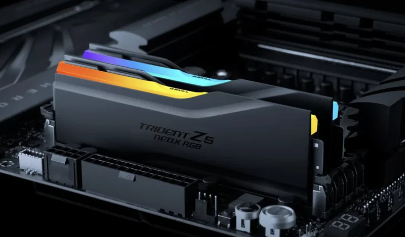 G.Skill Trident Z5 Neo X RGB RAM modules installed on a motherboard with visible RGB lighting.