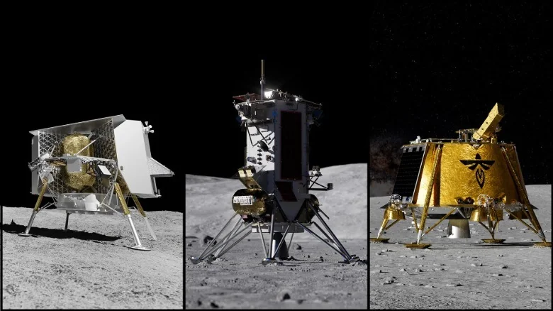 Renderings of companies' three landers on the moon