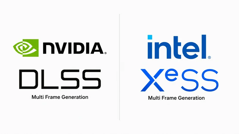 Logos of NVIDIA DLSS and Intel XeSS with the text 'Multi Frame Generation' under each.