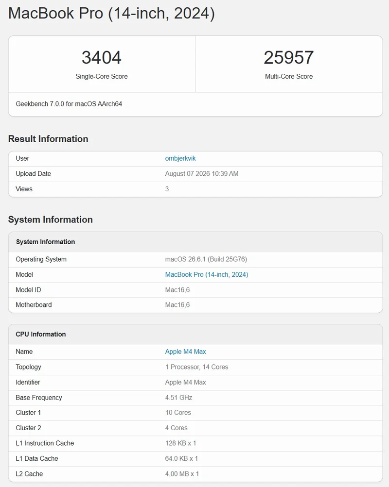 New RTX Spark Geekbench 7 results for the 18-core and 20-core CPU versions