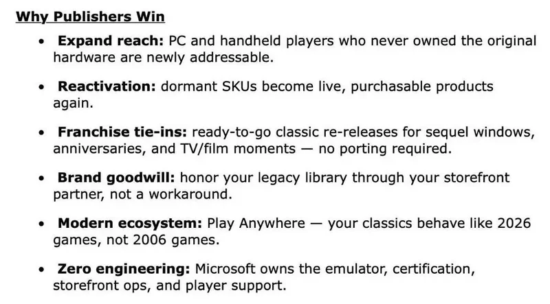 Screenshots of leaked Microsoft memo sent to publishers for Xbox backwards compatibility