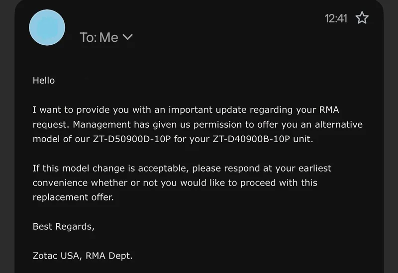ZOTAC U.S. RMA team sent over a free RTX 5090 to a customer