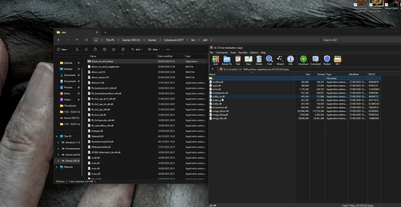 A file explorer window showing the directory path 'This PC > Games SSD (F:) > Games > Cyberpunk 2077 > bin > x64′ with various .dll and .bin files listed alongside a RAR archive named ‘SL 2.13.rar’ on the right.” loading=”lazy” /></figure>
<p>Ancak mevcut durumda performans tarafı oldukça zayıf. Gösterimde Cyberpunk 2077, RX 9070 XT üzerinde DLSS 5 NR kapalıyken 80 FPS’in üzerinde çalışıyor. Neural Rendering etkinleştirildiğinde ise performansın 11-12 FPS seviyesine düştüğü aktarılıyor. Yani özellik çalışsa da, optimizasyon eksikliği nedeniyle pratik kullanım için henüz uygun bir tablo sunmuyor.</p>
<p>Buna rağmen geliştirme sürüyor. Mod geliştiricisinin daha yeni sürümler yayımladığı, bunlar arasında Alpha v0.2.7’nin de yer aldığı belirtiliyor. Bu sürümün performansa %12 katkı sağladığı ve Cyberpunk 2077’de 1080p çözünürlükte 30 FPS seviyesini mümkün kıldığı ifade ediliyor. Bu sonuç yine de resmi ve optimize bir uygulamanın oldukça gerisinde.</p>
<figure><img decoding=