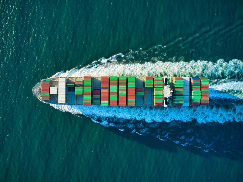 Freight containers on a boat as MG Ship has introduced an AI route optimisation and carrier selection module as logistics deployments demonstrate rapid cost and time returns.