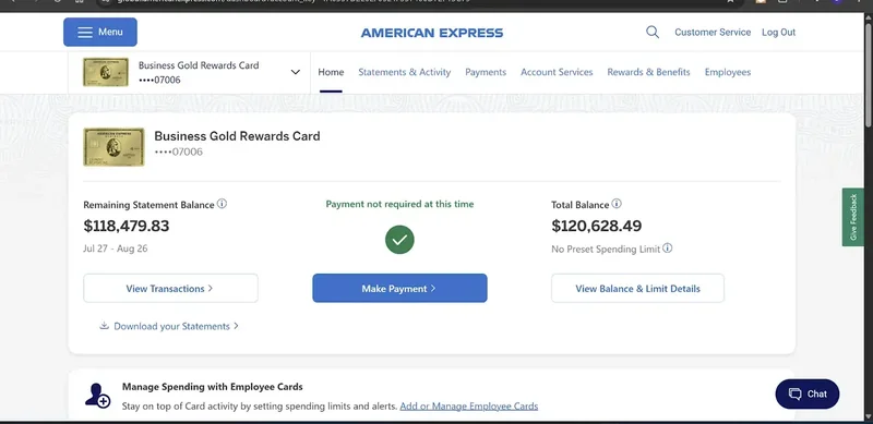 screenshot of the $118k credit card bill