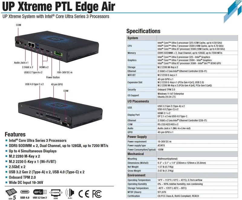 Aaeon UP Xtreme PTL Edge Air mini PC