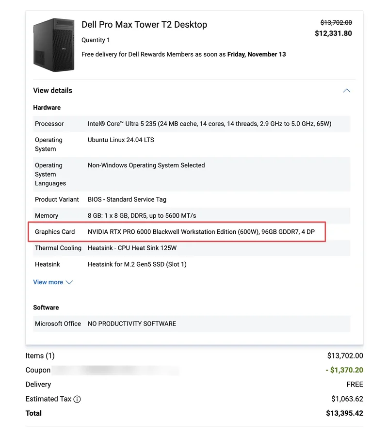 Dell Pro Max Tower T2, RTX PRO 6000 ile daha ucuza geliyor